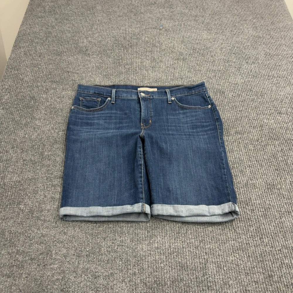Levis Classic Bermuda Shorts Womens 16W Blue Denim Cuffed Stretch Casual Summer